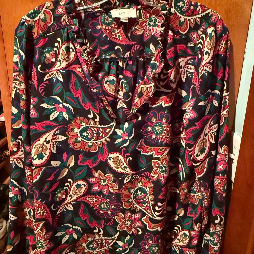 LOFT Women's Paisley Blouse - Black and Red